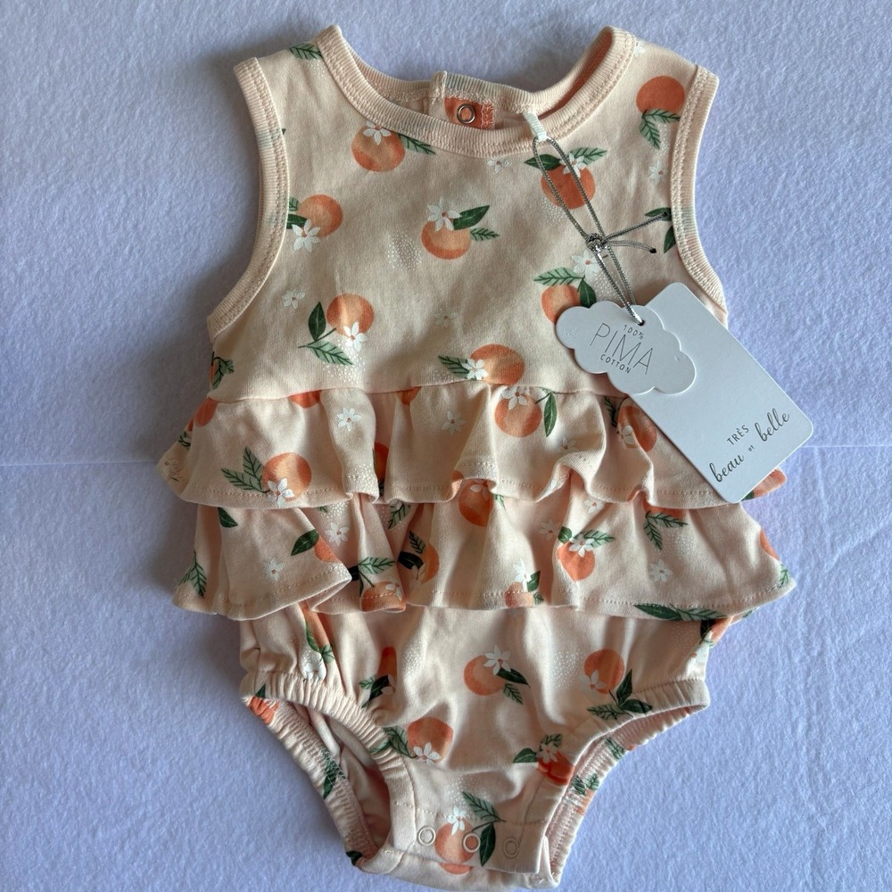 Très beau et belle Pima Cotton Fruit Ruffle Snap Romper One-Piece Girls 6-9M